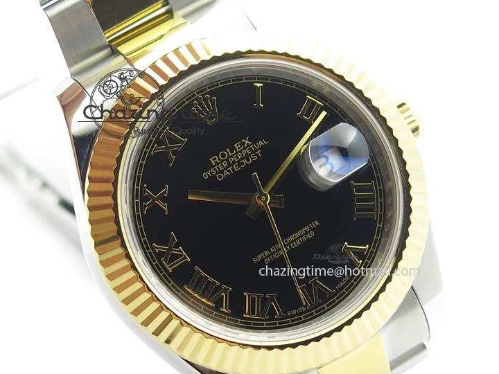 0213 AllSeason DateJust II 116333 SS YG 41mm EW Best Edition Black Dial Gold Roman Markers On SS Bracelet A 3826